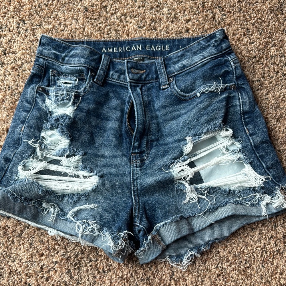 American Eagle Outfitters Blue Distressed Jean Shorts
